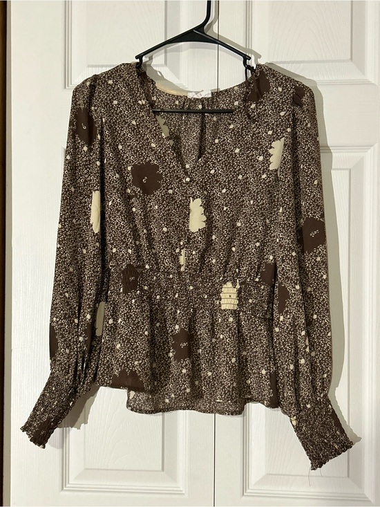 Sienna Sky Tops - Sienna Sky Brown and Cream Floral Peplum Blouse